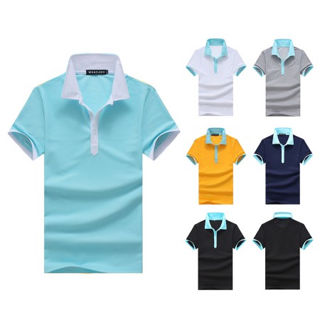 Summer Men's Personality Contrast Color Lapel Short-Sleeved T-Shirt