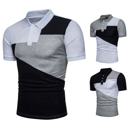 New Men's Fashion Large Size Color Matching Short Sleeve Polo